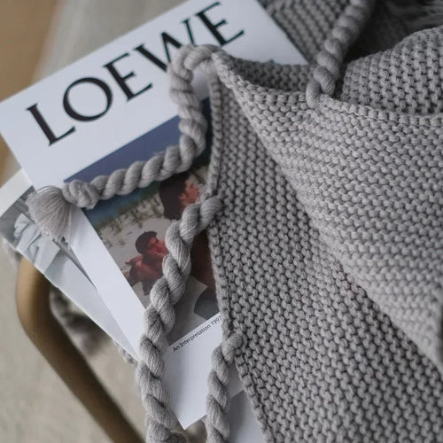 Nordic Knit Thick Tassel Throw Blanket