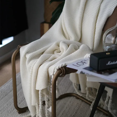 Nordic Knit Thick Tassel Throw Blanket