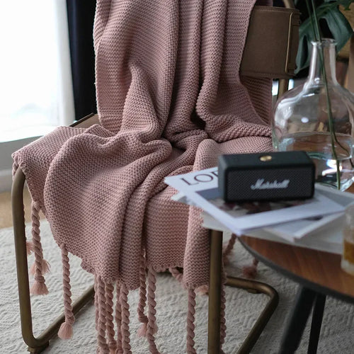 Nordic Knit Thick Tassel Throw Blanket