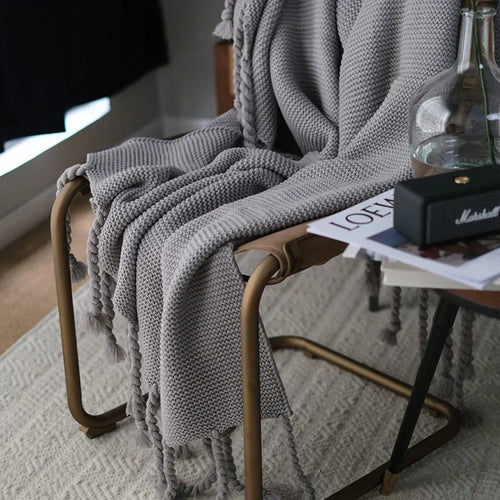 Nordic Knit Thick Tassel Throw Blanket