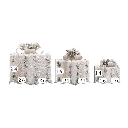 Flocked & Lit Set of 3 Christmas Present Decorative Boxes