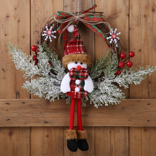 Indoor/Outdoor Snowman Artificial Branch Wreath