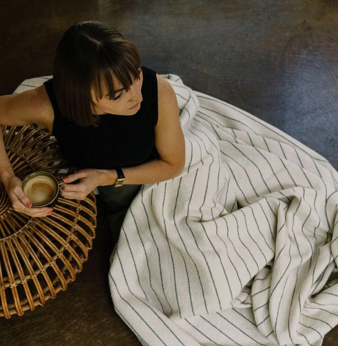 Cotton Blush Pinstripe Hamptons Throw Blanket - The Finishing Touch Decor
