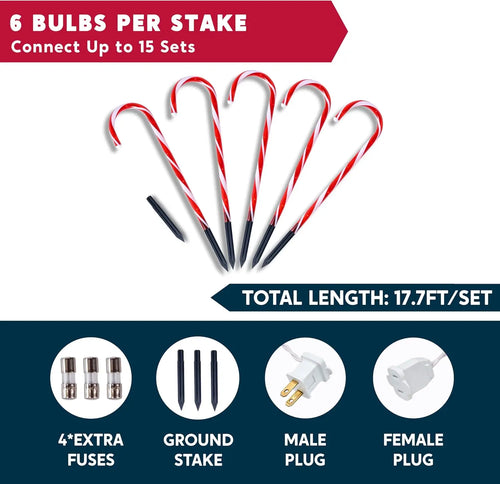 Candy Cane Outdoor Pathway Stake Lights (12 pcs)