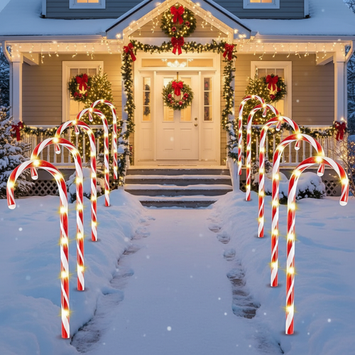 Candy Cane Outdoor Pathway Stake Lights (12 pcs)