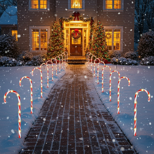 Candy Cane Outdoor Pathway Stake Lights (12 pcs)