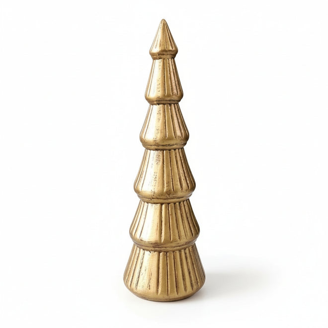 Decorative gold Christmas tree ornament on a white background