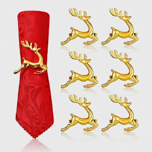 Gold Metal Reindeer Cloth Napkin Rings