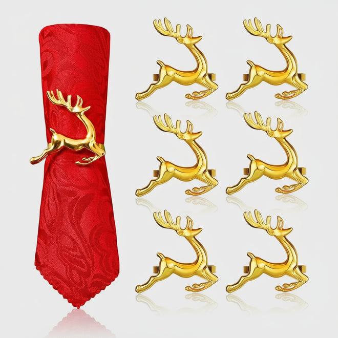 Gold Metal Reindeer Cloth Napkin Rings