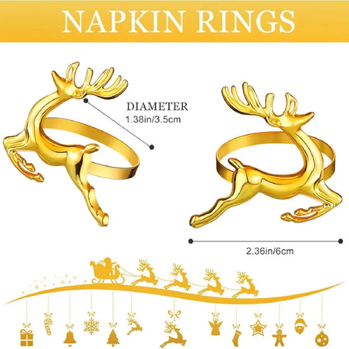 Gold Metal Reindeer Cloth Napkin Rings