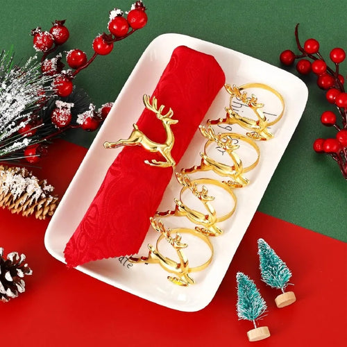 Gold Metal Reindeer Cloth Napkin Rings