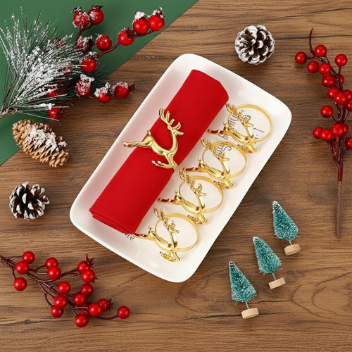 Gold Metal Reindeer Cloth Napkin Rings