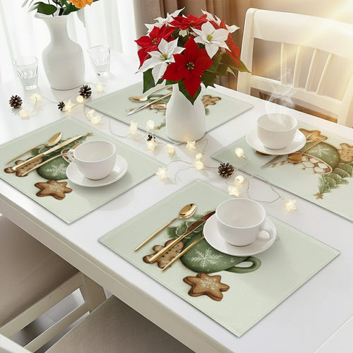Hot Chocolate & Gingerbread Print Table Placemat Set