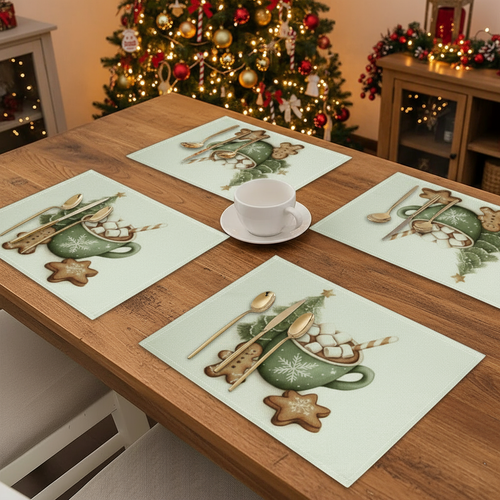 Hot Chocolate & Gingerbread Print Table Placemat Set