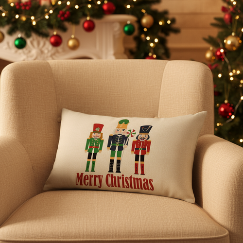 Merry Christmas Nutcracker Oblong Throw Pillow Cover