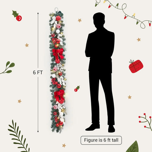 Pre-Lit 6 ft Christmas Garland with Bows & Ornaments