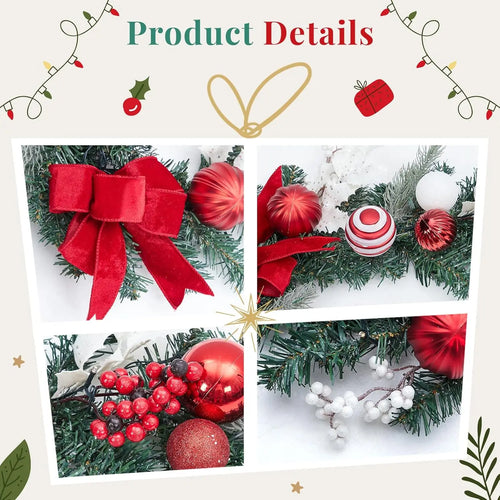 Pre-Lit 6 ft Christmas Garland with Bows & Ornaments