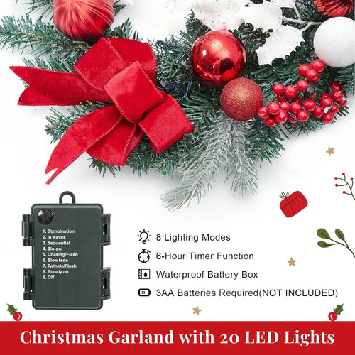 Pre-Lit 6 ft Christmas Garland with Bows & Ornaments