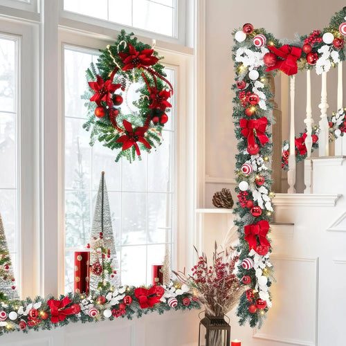 Pre-Lit 6 ft Christmas Garland with Bows & Ornaments