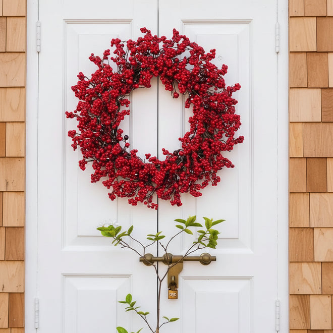 Red Artificial Holly Berry Holiday Wreath