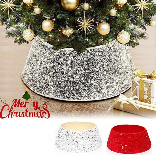 Red Glitter & Sequin Round Holiday Tree Skirt