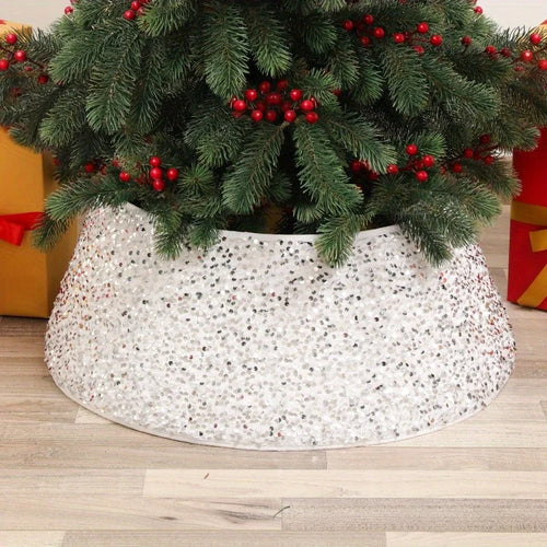 Red Glitter & Sequin Round Holiday Tree Skirt