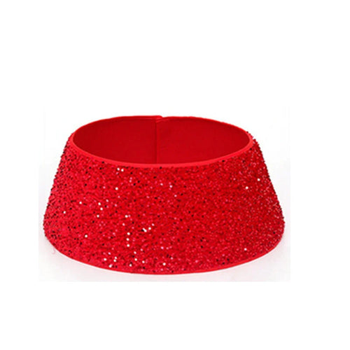 Red Glitter & Sequin Round Holiday Tree Skirt
