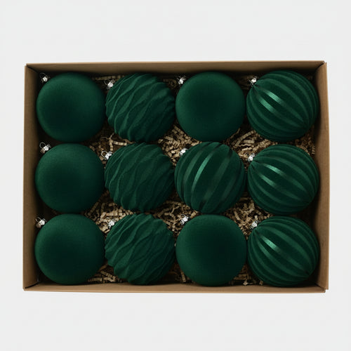 Red & Green Velvet Ball Christmas Tree Ornaments - 12 pcs