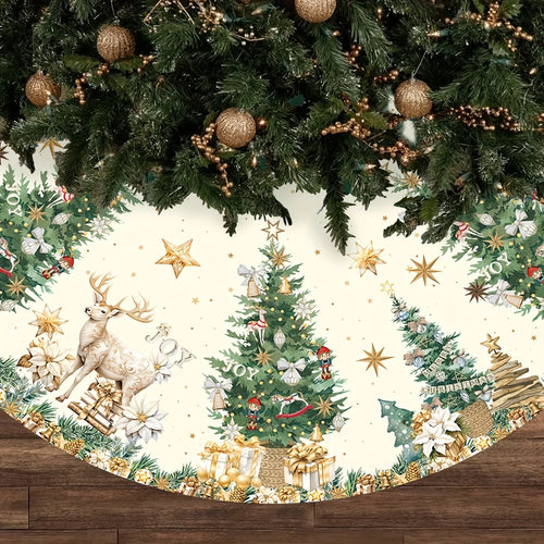 Reindeer Joy Linen Christmas Tree Skirt