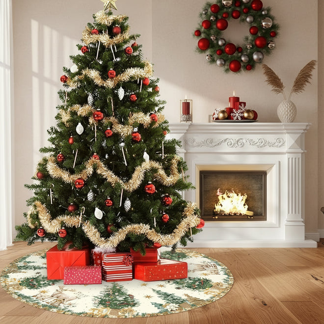 Reindeer Joy Linen Christmas Tree Skirt