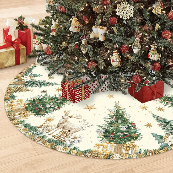 Reindeer Joy Linen Christmas Tree Skirt