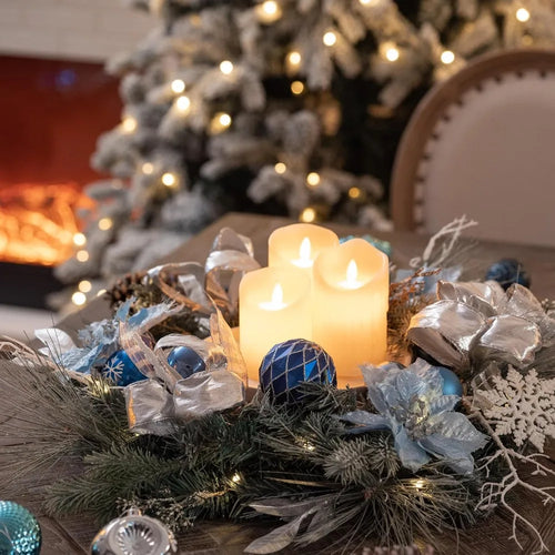 Round Blue Ornament Illuminated 24" Holiday Wreath