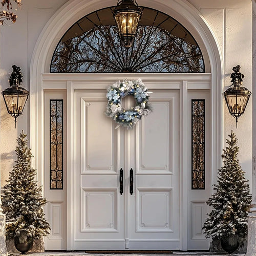 Round Blue Ornament Illuminated 24" Holiday Wreath