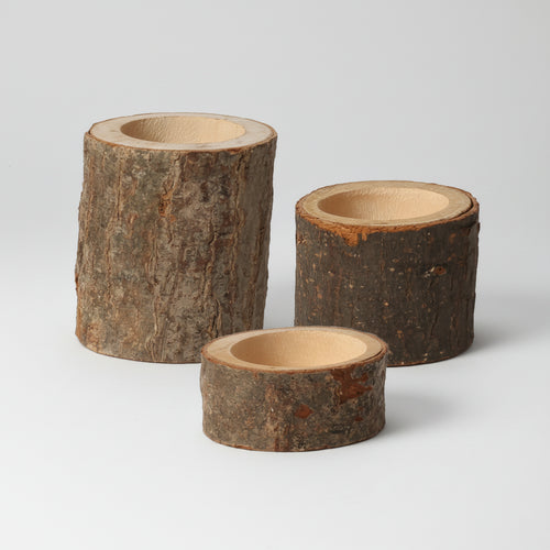 Rustic Wood Log Tealight Candle Holders Set