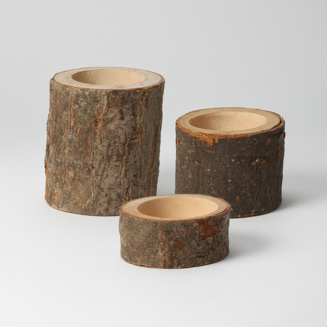 Rustic Wood Log Tealight Candle Holders Set