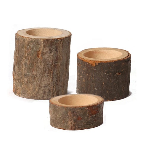 Rustic Wood Log Tealight Candle Holders Set