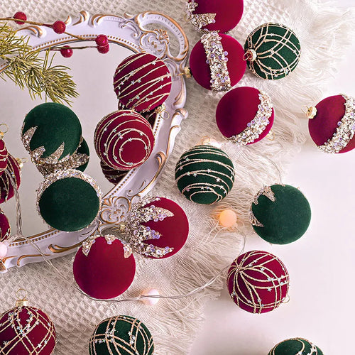 Velvet & Glitter Embellished Christmas Ball Ornaments