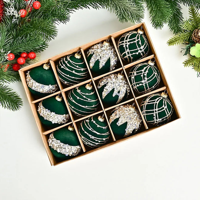 Velvet & Glitter Embellished Christmas Ball Ornaments
