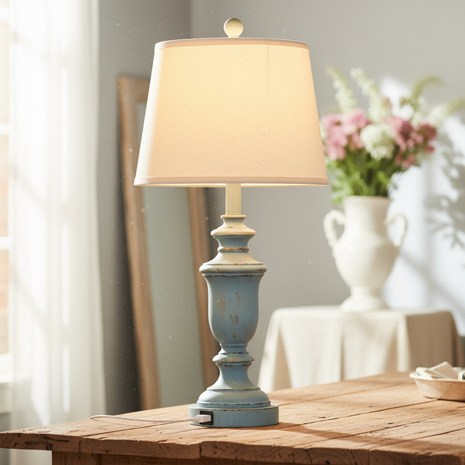 Vintage Style Blue Finished French Country Lamp Set of 2