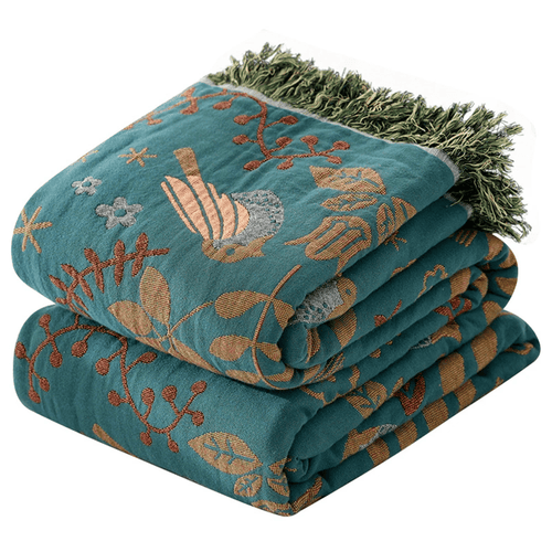 Colorful Bird Motif Cotton Muslin Gauze Fringed Bedspread - The Finishing Touch Decor