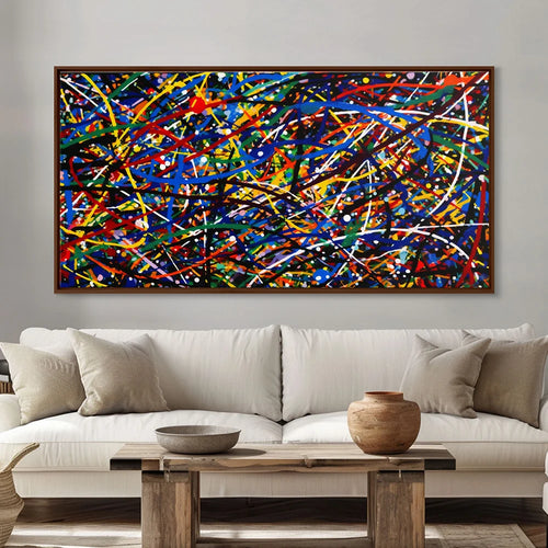 Colorful Modern Abstract Jackson Pollock Style Canvas Painting, large size poster print for office or home decor.