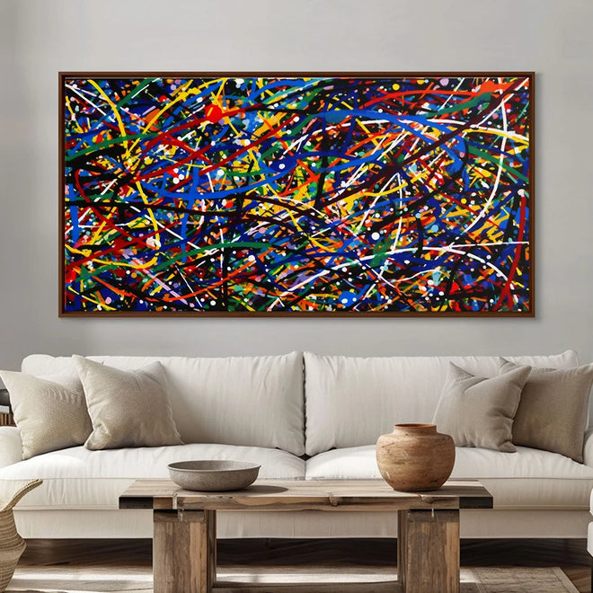 Colorful Modern Abstract Jackson Pollock Style Canvas Painting, large size poster print for office or home decor.