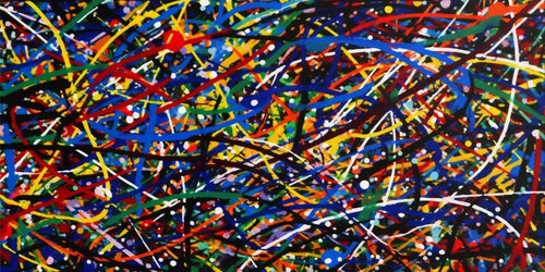 Colorful abstract Jackson Pollock style art canvas painting with free lines, large size poster for office or home decor.