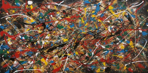 Colorful modern abstract Jackson Pollock style canvas painting, large size poster print for office, bedroom, or home decor.