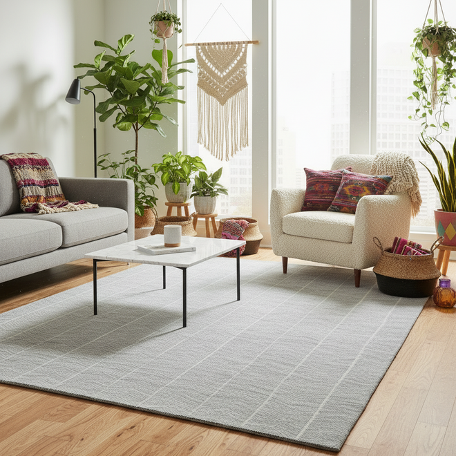 Eco-Friendly Grey Herringbone Woven Kilim Area Rug