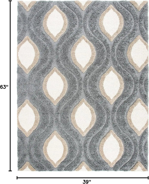 Grey Contemporary Embossed Area Rug - 3'3" X 5'3"