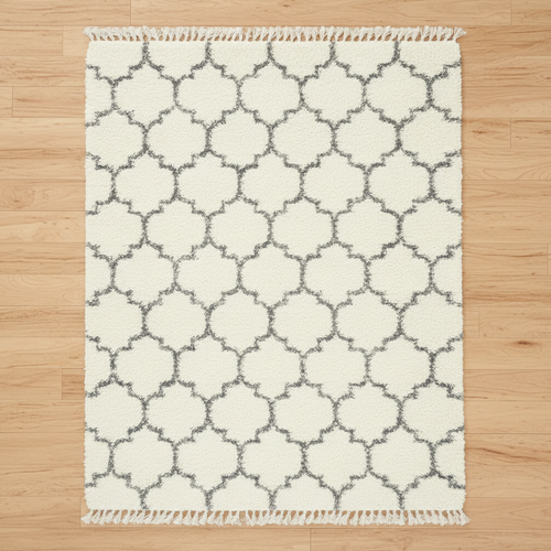 Grey & Ivory Trellis Hygge Shag Area Rug 8'x10'