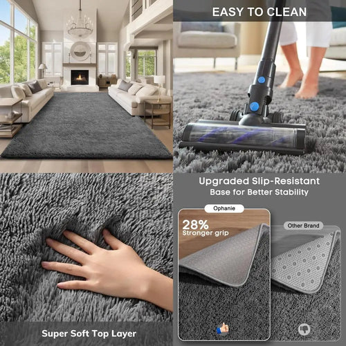 Soft Fluffy Grey Shag Large Area Rug