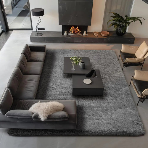 Soft Fluffy Grey Shag Large Area Rug