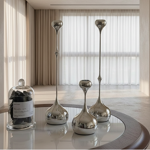 Modern Art Metallic Stem Taper Candle Holder